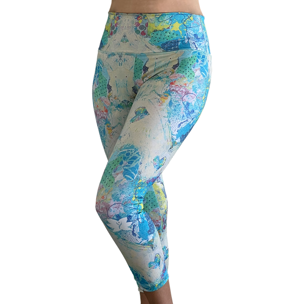 Blue Heart Graffiti Art Capris Sustainable, Eco-Friendly, Made in the USA